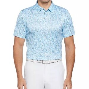 PGA Tour Golf Polo Shirt Men Medium Blue All Over Print Pro Series Performance